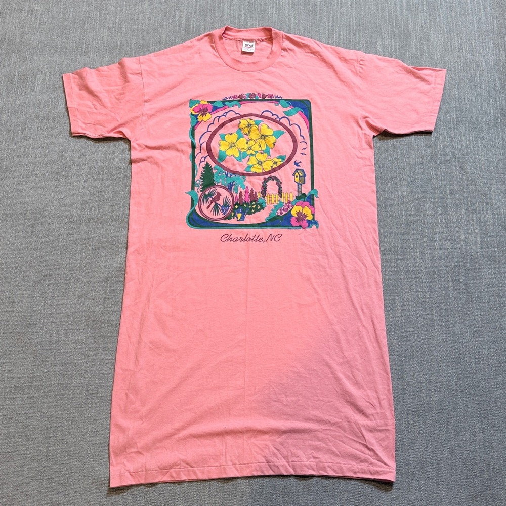 Vintage Anvil Charlotte NC Pink Graphic T-Shirt Nightgown One Size Made in USA‎
